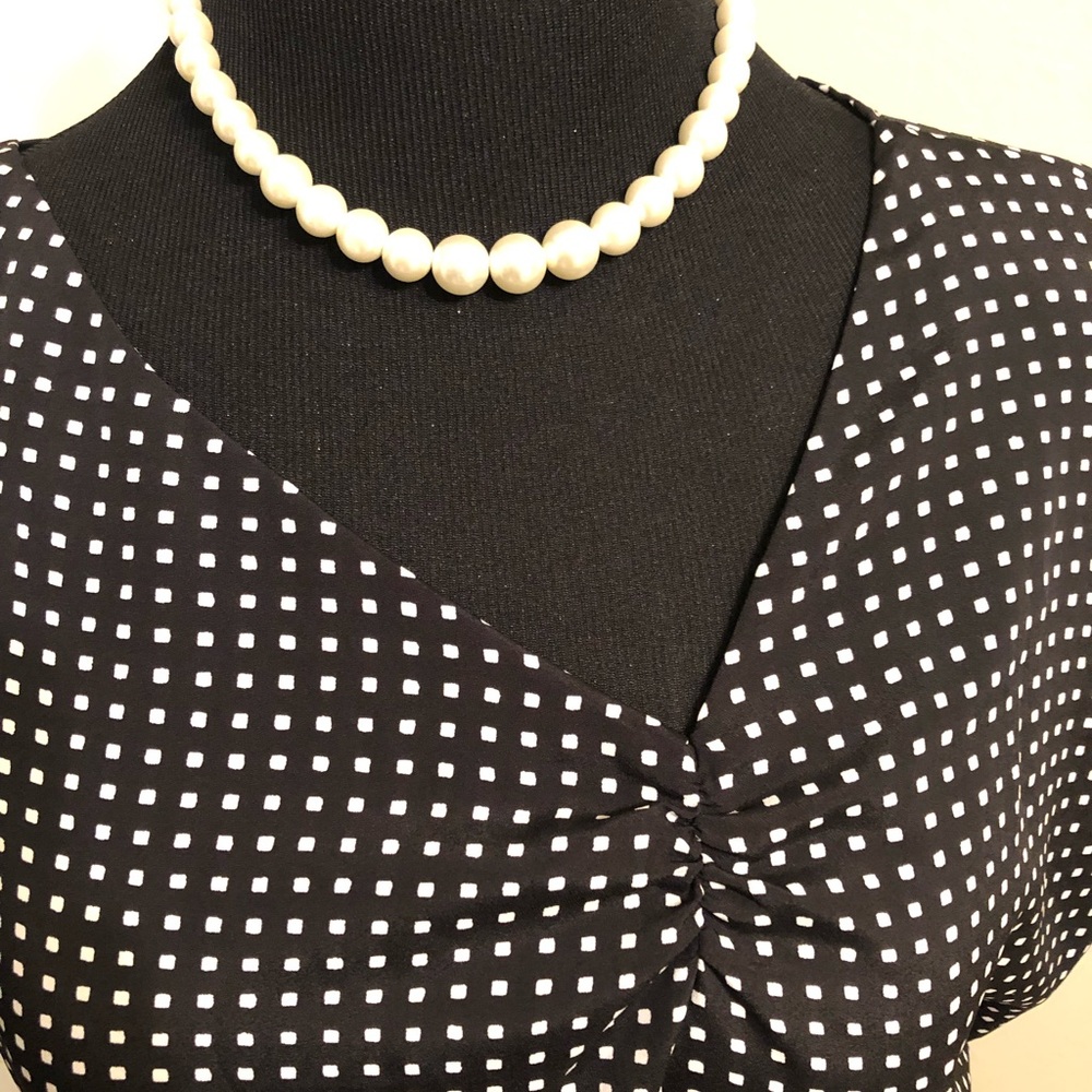SOLD Black Crepe Dress w/Asymmetrical Neckline - Picture 2 of 5